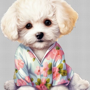 Pigiama Bichon Frise Clipart, Cane in pigiama arte, sagoma Bichon Frise, compagno canino riposante, arte per lei, artigianato per bambola