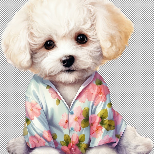 Pajama Bichon Frise Clipart, Dog in Pajamas Art, Bichon Frise Silhouette, Restful Canine Companion, Art For Her, Craft For Doll