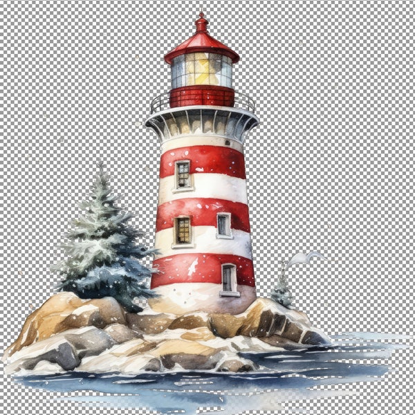 Lighthouse Clipart PNG, Watercolor Christmas Lighthouse, Art For Farmhouse, Print For Law, Srt For Best Friends, Transparent Background