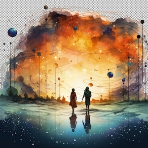 Hemelse verbinding clipart, spirituele hemelse verbinding, astrale kunstcollectie, hemelse galaxy afbeelding