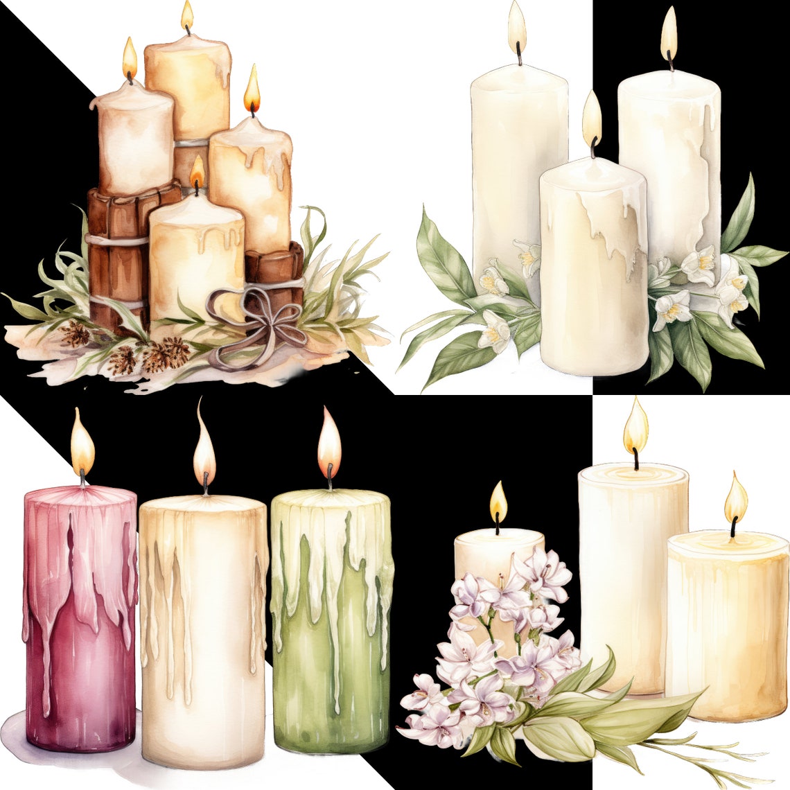 Vantage Tallow Candles Watercolor PNG Clipart, Vintage Candle Clipart