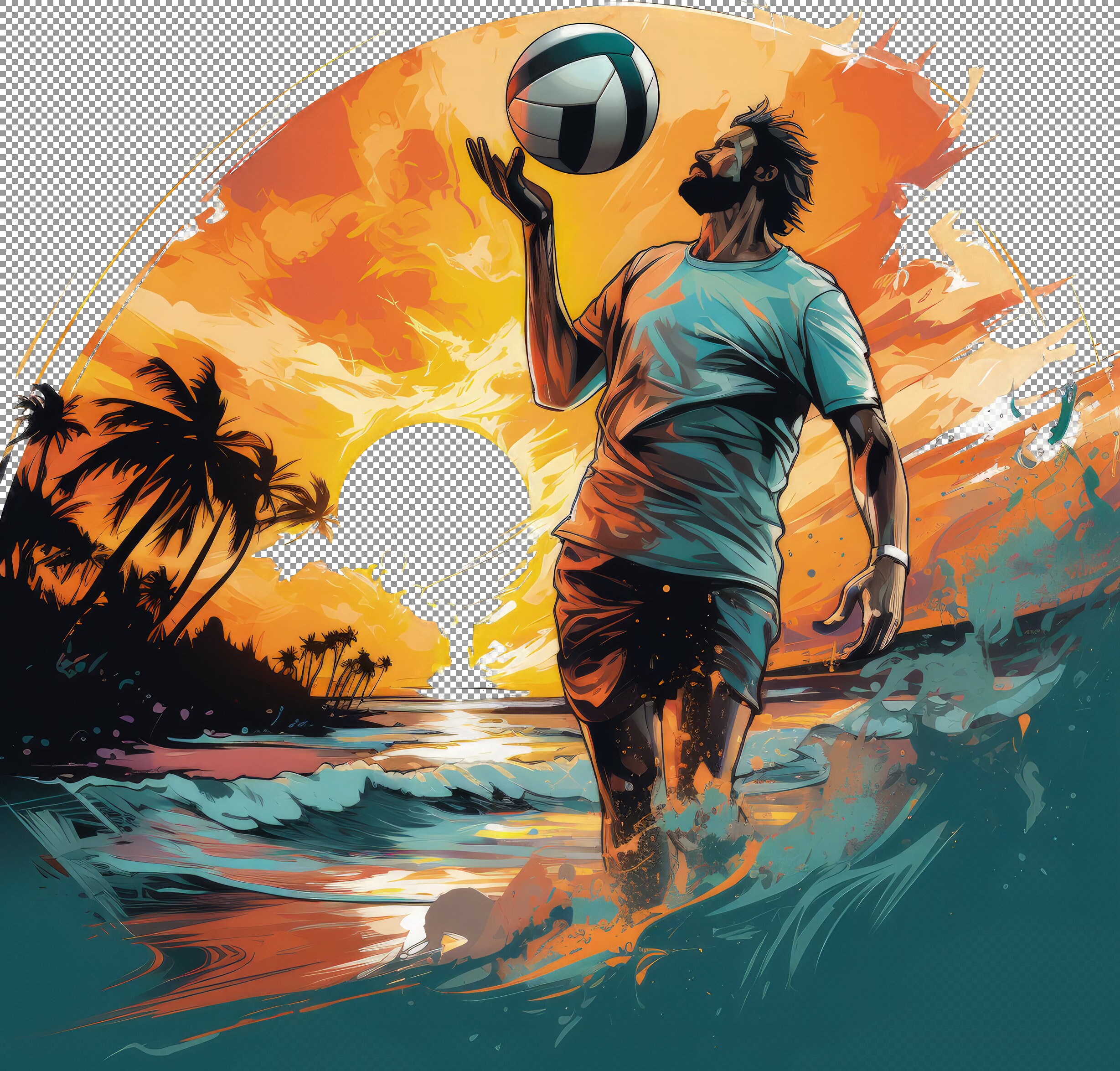 Beach Volleyball Action Clipart, Watercolor Beach Volleyball 