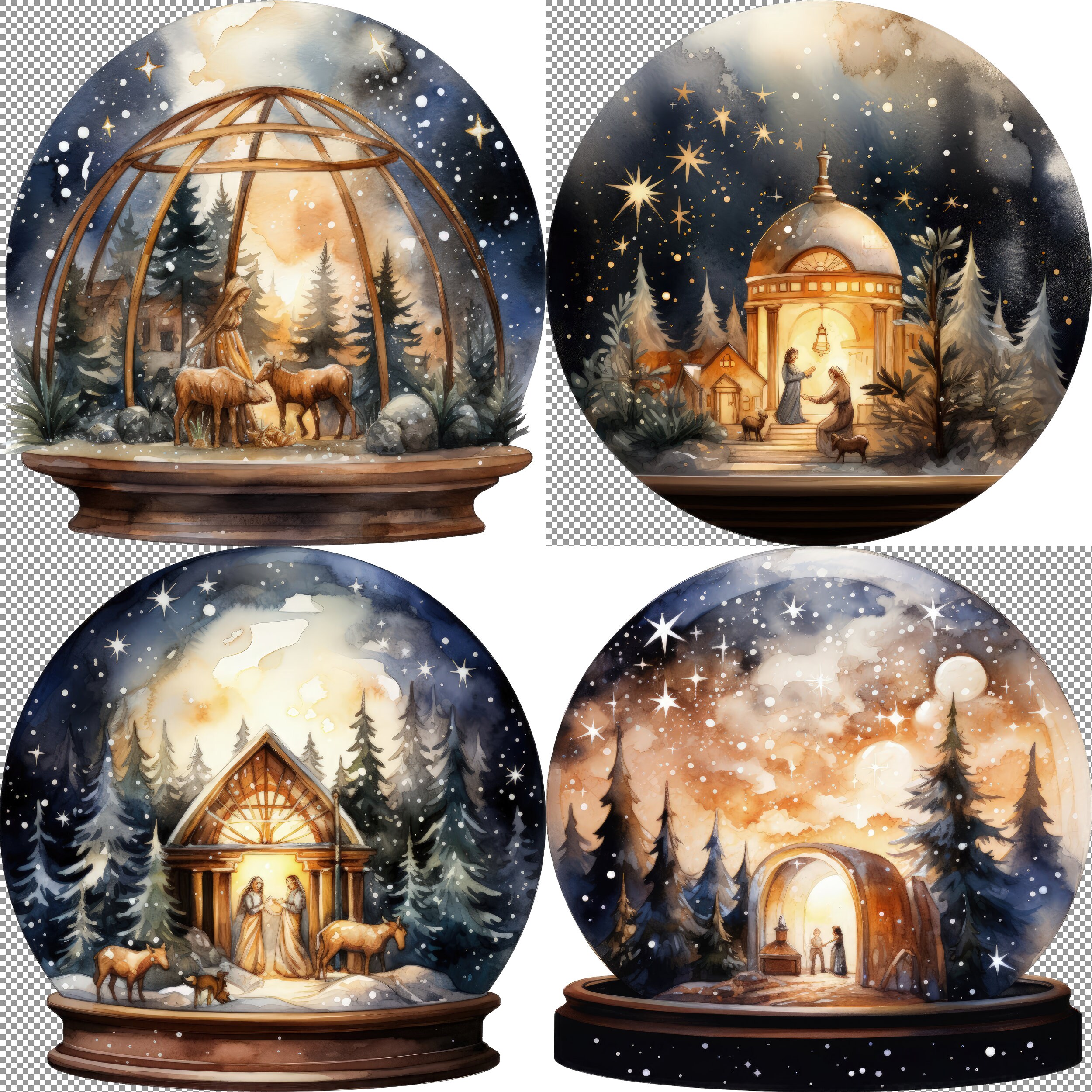 Christmas Nativity Scene Clipart, Snow Globe Clipart, Digital Sticker ...