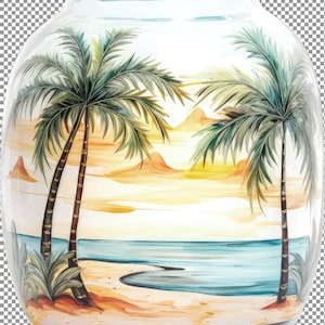 Glas Jar und Strand Szene Clipart, Nautische Strand Szene Clipart Set, Glas Glas und Ozean Wellen Grafiken, tropischer Sommer Dekor PNG