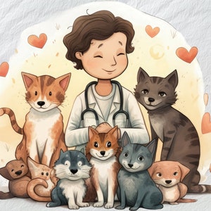 Warm-hearted Veterinarian Clipart, Compassionate Animal Doctor, Veterinary Art, Vet Silhouette, Animal Wellness, Clip Art For Cricut