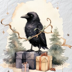 クリスマスの心温まるカラスのPNGクリップアート、心温まるクリスマスのグラフィック、クリスマスの装飾、クリスマスの装飾、デジタルダウンロードクリップアートPNG