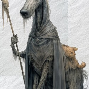 Espeluznante imágenes prediseñadas de lebrel escocés, perro espeluznante, arte de mascota fantasmal, silueta de lebrel escocés, compañero canino espeluznante, cartel para apartamento