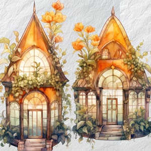 Magische Greenhouse Clipart, Mag,ical Greenhouse Haven, betoverende natuur Clipart, grillige Fantasy Garden, Greenhouse Clip Art