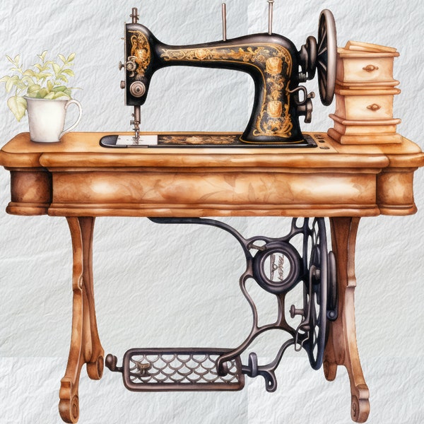 Vantage Treadle Sewing Machine PNG Clipart,Sewing Decor Clipart, Vantage Treadle Sewing Machine, PNG Art,Vintage Sewing Art,