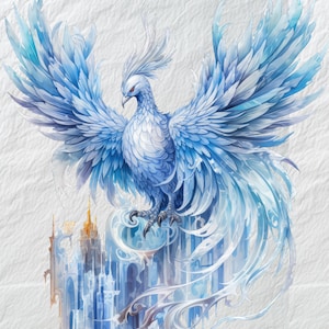 Art de phénix de glace, art mystique de toile de phénix de glace, impressions d'illustration de phénix congelé, décoration murale enchanteur d'oiseau de glace, oiseau de feu arctique magique