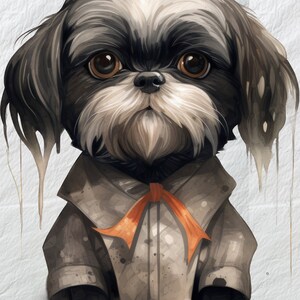 Spooky Shih Tzu Halloween PNG, Shih Tzu PNG Halloween Art, Costumes de chien fantomatiques et clipart citrouille pour les projets de bricolage