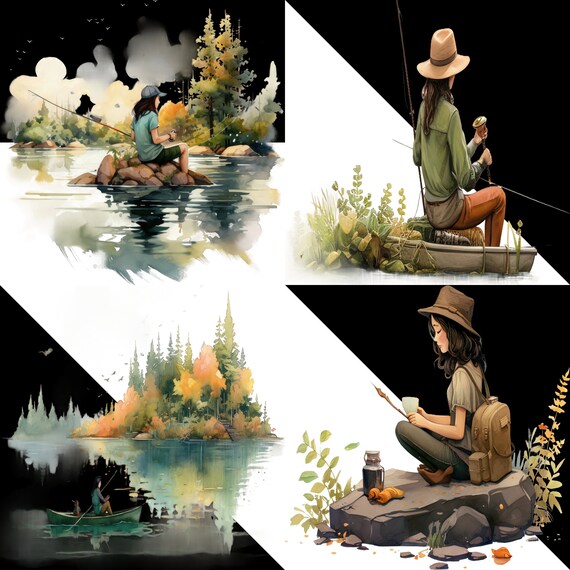 忍耐強い漁師のクリップアート、自然の静けさのクリップアート、熟練