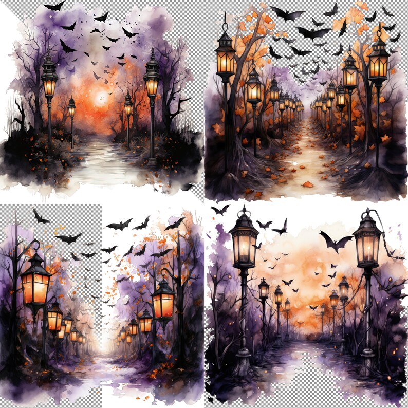 Lanterns and Bats Halloween Pathway Clipart, Halloween Path Clip Art ...