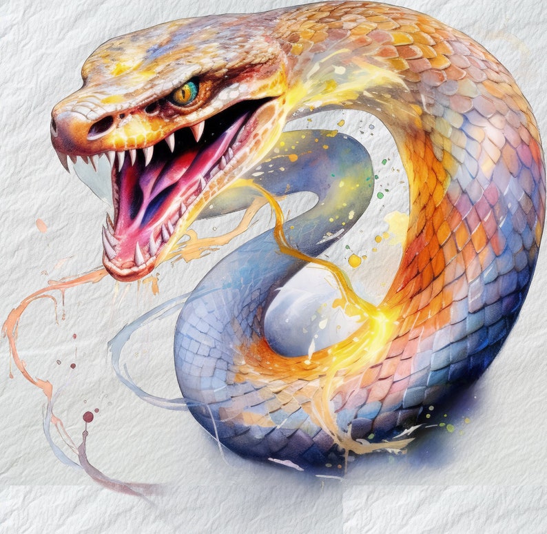 Snake's Electric Slither, Serpent Energy Illustration,vibrant Snake