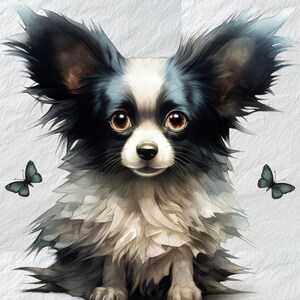 Haunting Papillon gloeiende ogen clipart, huisdier gloeiende ogen graphics, Papillon clipart bundel, griezelige hond kunst, print voor jongens kamer, kunst voor bestelling