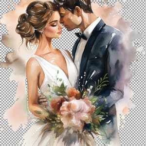 Sposa e sposo Clipart, Clipart amore, Sposa e sposo Matrimonio Acquerello Clipart, Adesivo digitale per barattoli, Immagini per magliette, Png