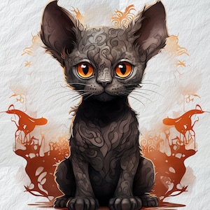 Mystérieux Devon Rex Halloween PNG, runes mystiques, art mystérieux chat Devon Rex pour Halloween, collection de cliparts PNG transparent, Devon.