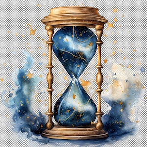 Time's Passage Sanduhr Clipart, Regenbogen Sanduhr, Aquarell Sanduhr Clipart Bundle, Magische Verzauberte Sanduhren PNG Sammlung.