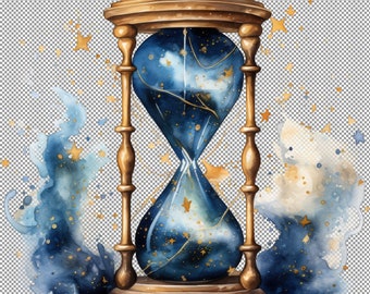 Time&#39;s Passage Hourglass Clipart, Rainbow Hourglass, Watercolour Hourglass Clipart Bundle , Magical Enchanted Sand Timers PNG Collection.