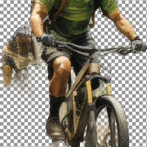 Mountainbike-Majestät mit Radfahrern absteigend Clipart, Downhill-Radfahren-Clipart-Set: Aufregende Fahrradabfahrt, Abenteuer-Illustrationen,