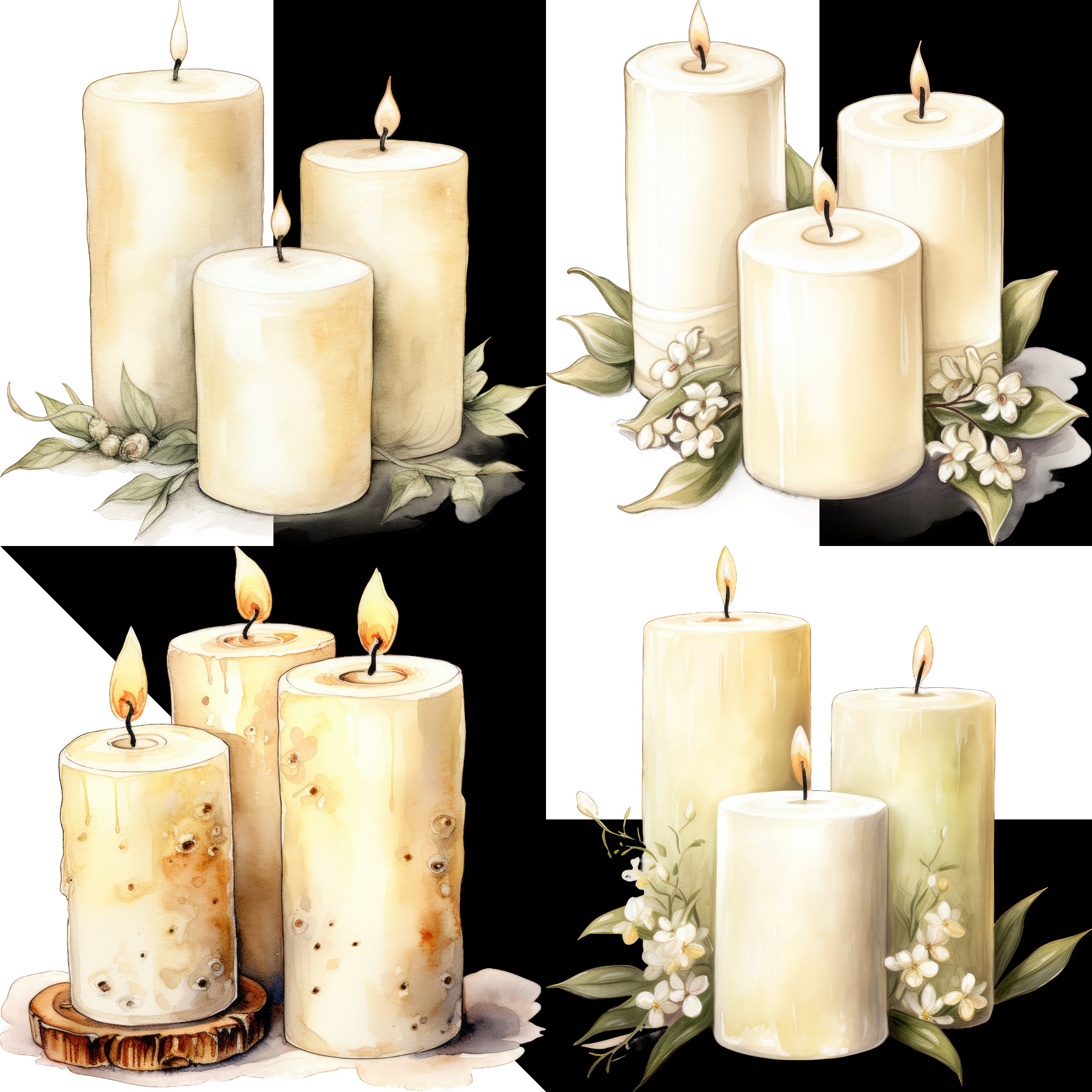 Vantage Tallow Candles Watercolor PNG Clipart, Vintage Candle Clipart