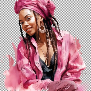 Imágenes prediseñadas de mujer joven de moda, ilustración de acuarela de rastas, arte de pared para impresión, arte de pared para una enfermera, arte de pared para gimnasio, arte png