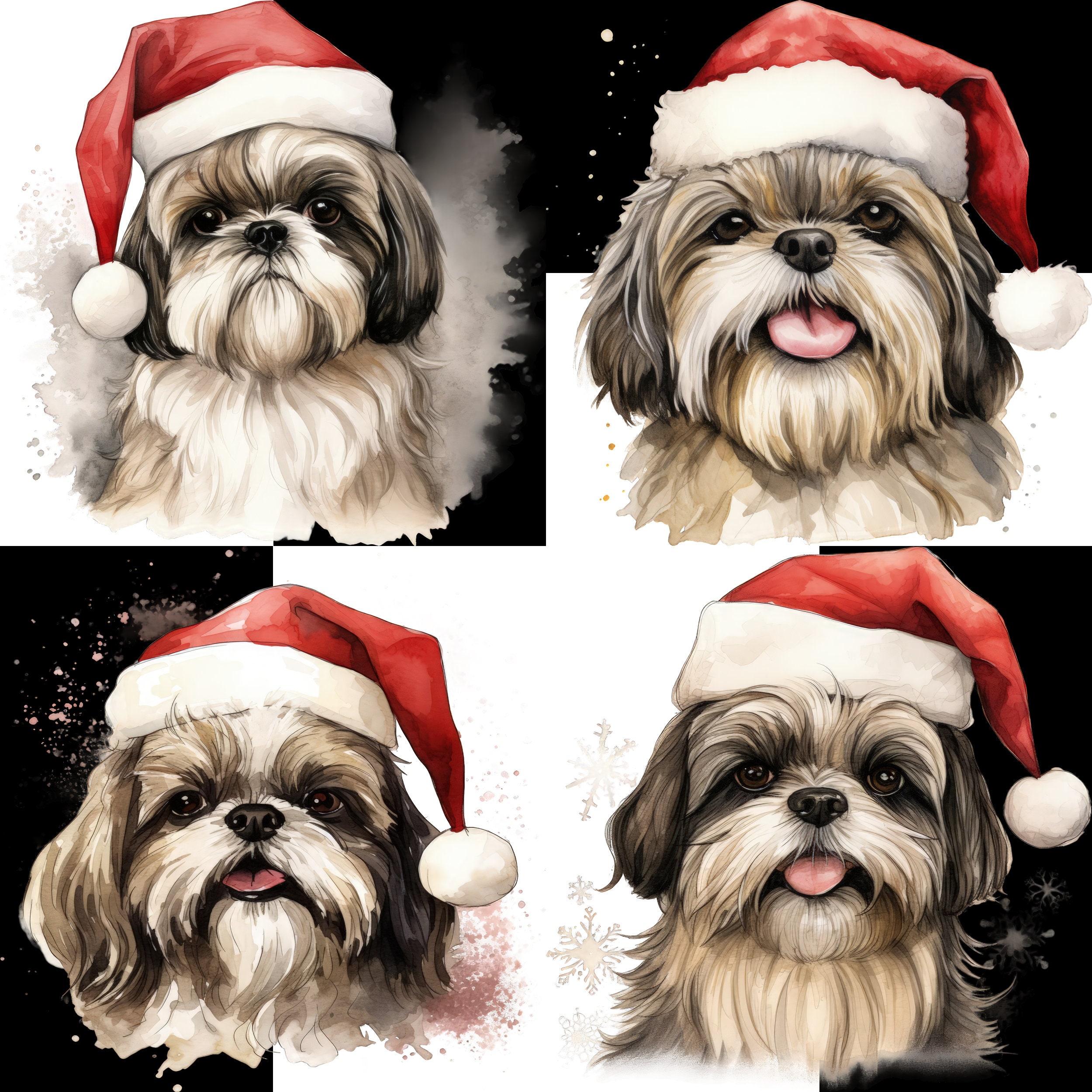 Gleeful Shih Tzu Christmas PNG, Santa’s Hat, Festive Shih Tzu Christmas