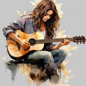 Spaans meisje speelt gitaar Clipart, png Art, Png Items, Poster voor teken, foto voor hem, ontwerp voor werk, kunst aan de muur voor print lettertype ontwerpen