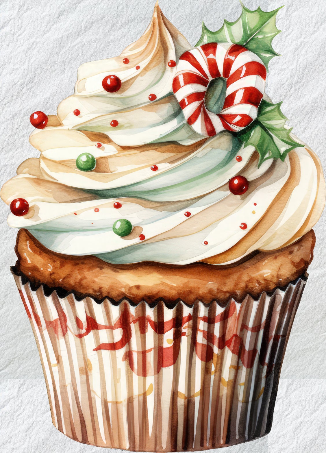 Watercolor Christmas Cupcake PNG, Cute Watercolor Cupcake for Christmas ...