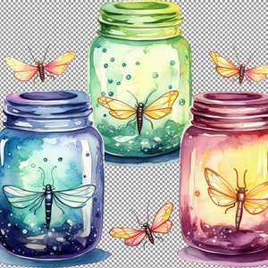 Glühwürmchen Gläser Aquarell Clipart, Basteln für Kinder druckbar, Bild für Freund, Kunst für Poster, Poster für Technik, Wandkunst für neues Zuhause