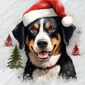 Fröhlicher Entlebucher Sennenhund Weihnachten PNG, Schweizer Freude, festlicher Entlebucher Sennenhund, Schweizer Thema, digitaler Download Clip Art PNG