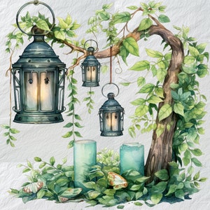 Clipart de bosquets secrets, bosquets secrets enchantés, clipart de forêt mystique Sanctuaire forestier fantaisiste, graphique ludique de bosquets secrets