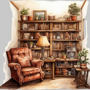 Russet Mountain Slope und Abode Clipart, "Reading Space Clipart Set - gemütliche Leseecke Grafiken, friedliche Buchecke Illustrationen,