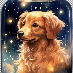 Glühwürmchen Glas und magischer Hund Clipart, Kunst für Collage, digitale Aufkleber für Brotdose, Druck für Kinderzimmer, Wandkunst für Kinder, Png-Bilder