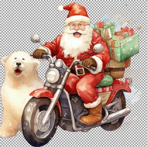 Santa and Polar Bear Ride Watercolor Cartoon, Wall Art For Bedroom,Poster For Dog, Images For Wind Spinners,Poster For Kids Room, Png images