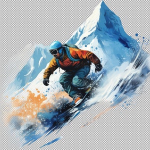 Snowboarder's Descent Clipart, Aquarell Wintersport Clipart, Extreme Snow Skater Grafiken,Snowboarder's Adventure: Descent Clipart PNG.