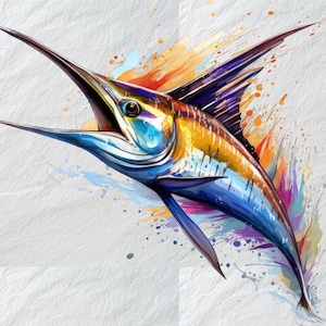 Marlin Clipart, Majestic Marlin Ocean Art Print,Marlin Illustration Set for Home,Vibrant Marlin Fishing Decor,Exquisite Marlin SeaLife Print