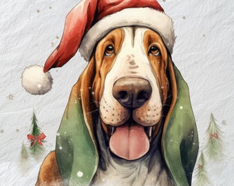 Gleeful Basset Hound Christmas PNG, Droopy Holidays,Joyful Basset Hound for Christmas,Festive DogHoliday Digital Clip Art,Xmas Graphics