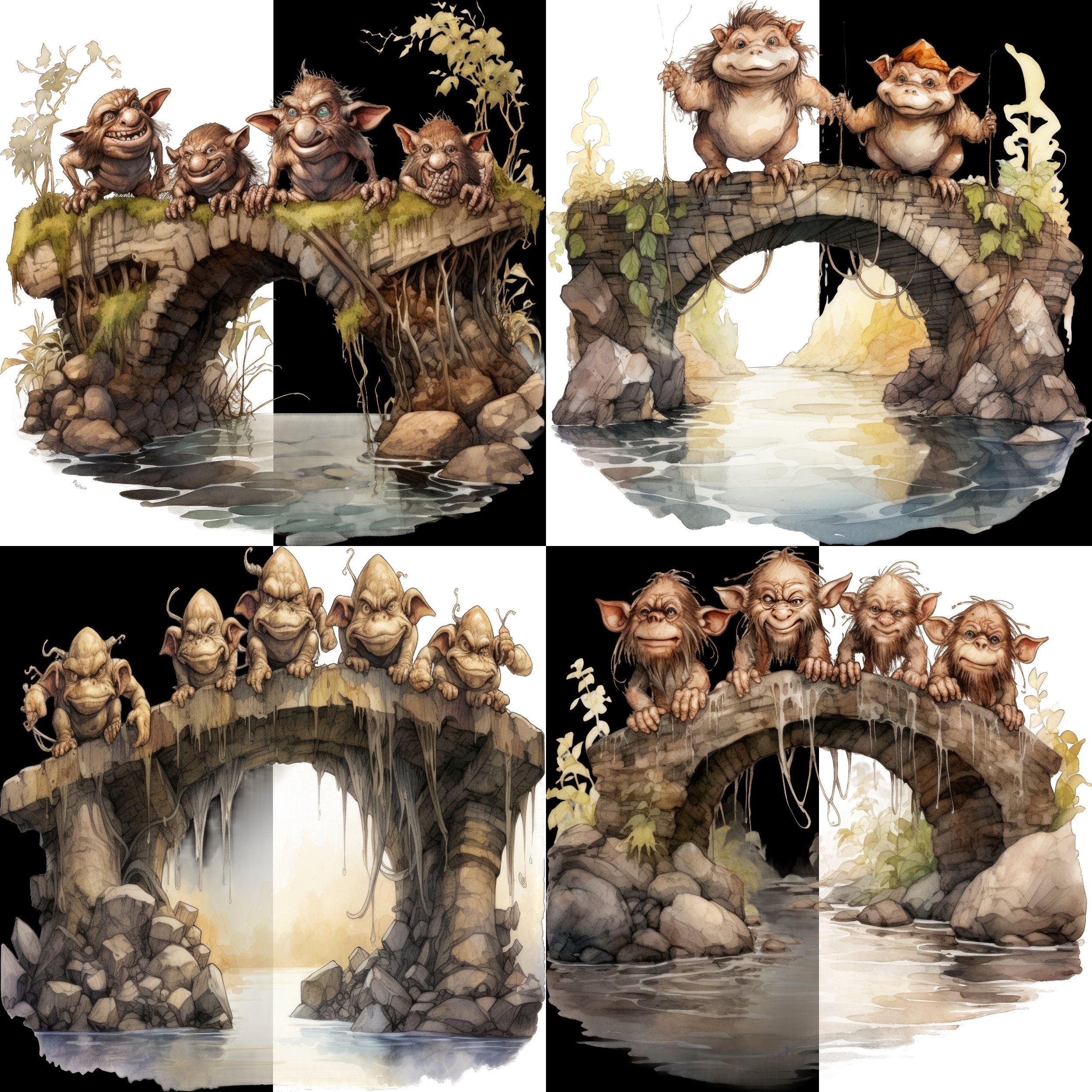 Troll Bridge Clipart, Enchanted Troll Bridge, Fantasy Creature Clipart ...
