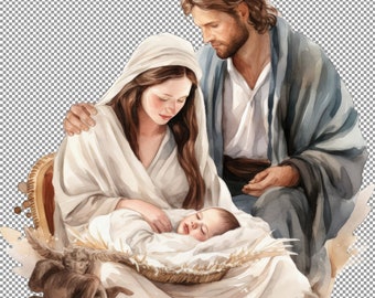 Divine Birth, Christmas Clipart, Nativity Scene in Muted Colors, Jesus Clipart, Art For A Tree, Design For Embroidery, Jesus birth