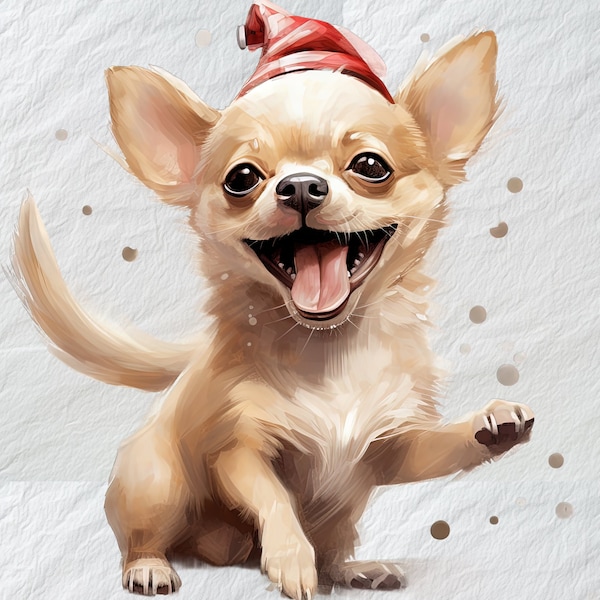 Gleeful Chihuahua Christmas PNG, Digital Christmas Dog Clipart - Spread the Cheer with Chihuahua Graphics,Christmas Chihuahua Dog Watercolor