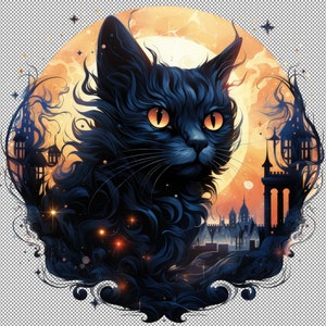 Die Hexe Katze Clipart, Die Hexe Katze Clipart, Halloween Dekor, Mysteriöse Katzen Illustration, Kunst Für Collage, Wandkunst Für Kinder, Png
