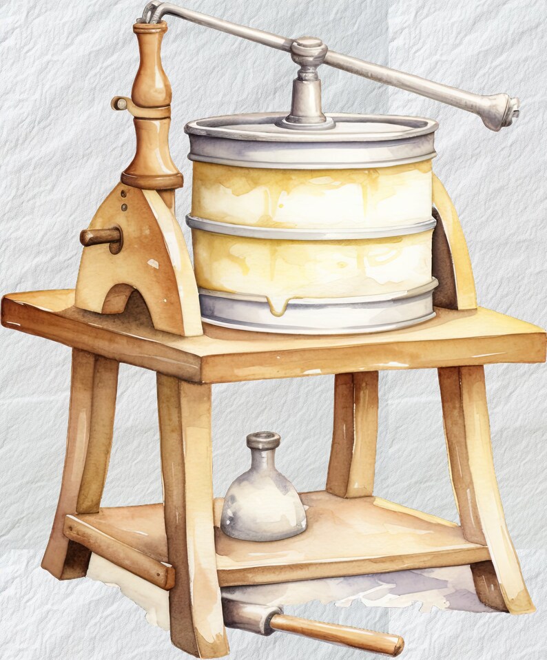 Vantage Butter Churn Homemaking Watercolor PNG Clipart,homemaking ...