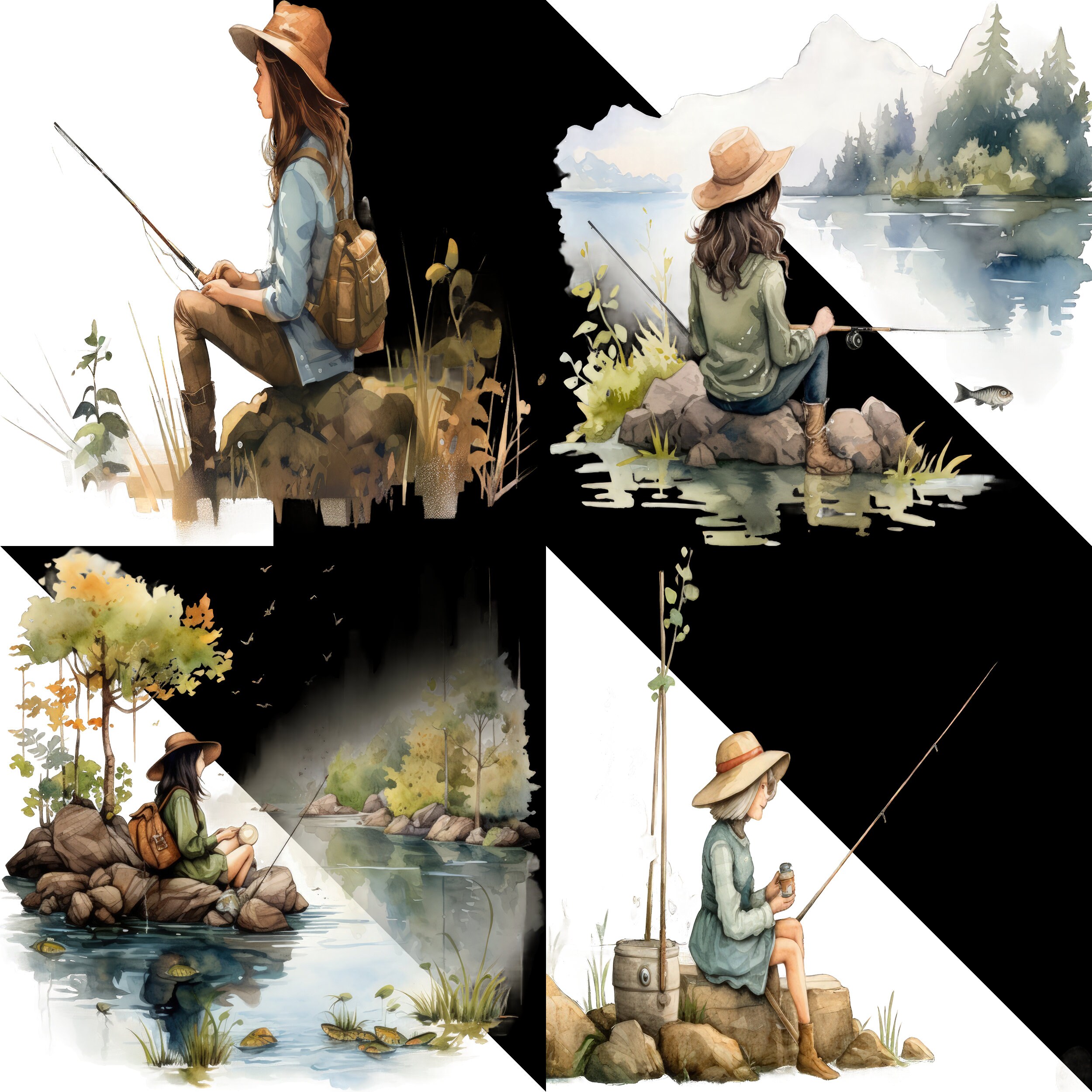 忍耐強い漁師のクリップアート、自然の静けさのクリップアート、熟練