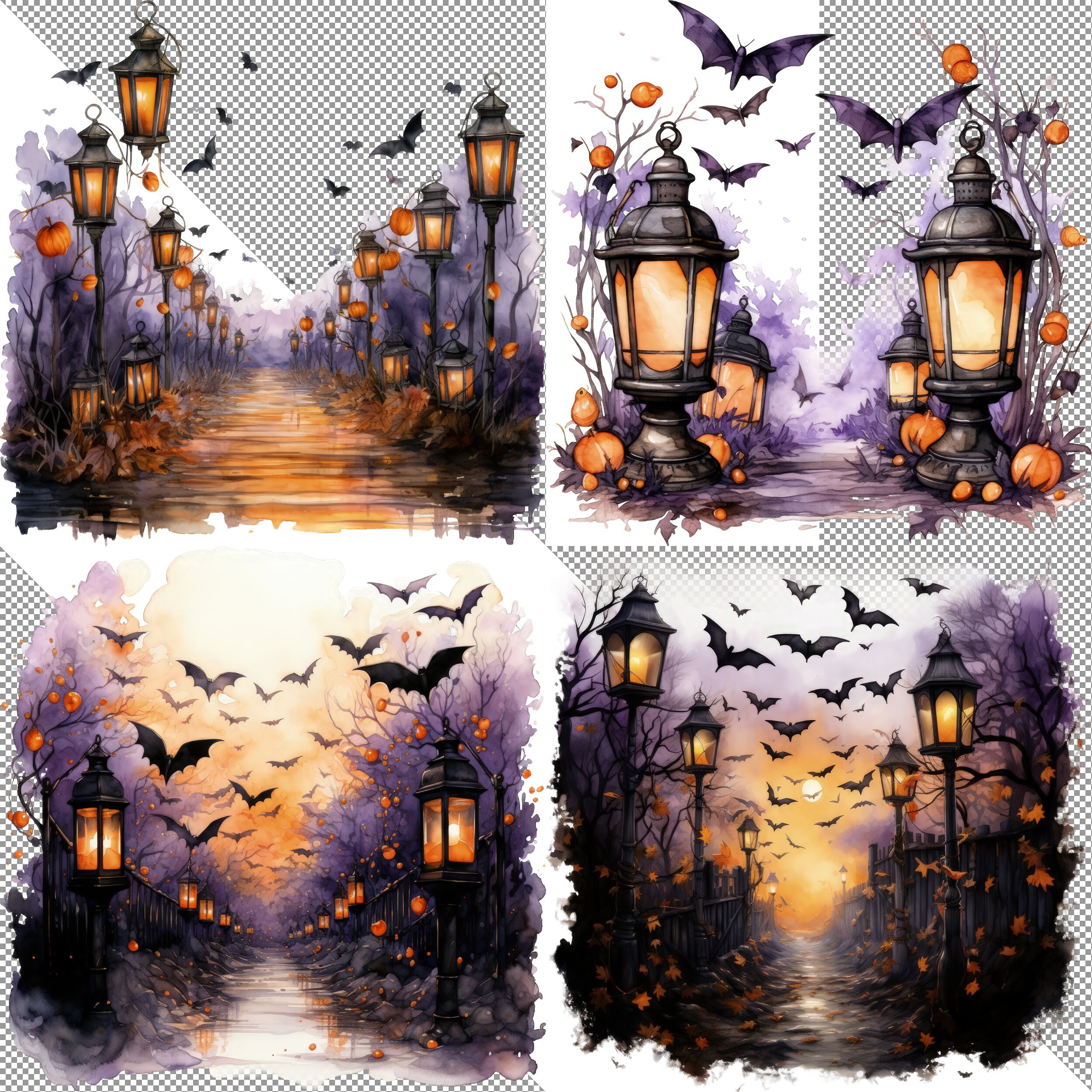 Lanterns and Bats Halloween Pathway Clipart, Halloween Path Clip Art ...