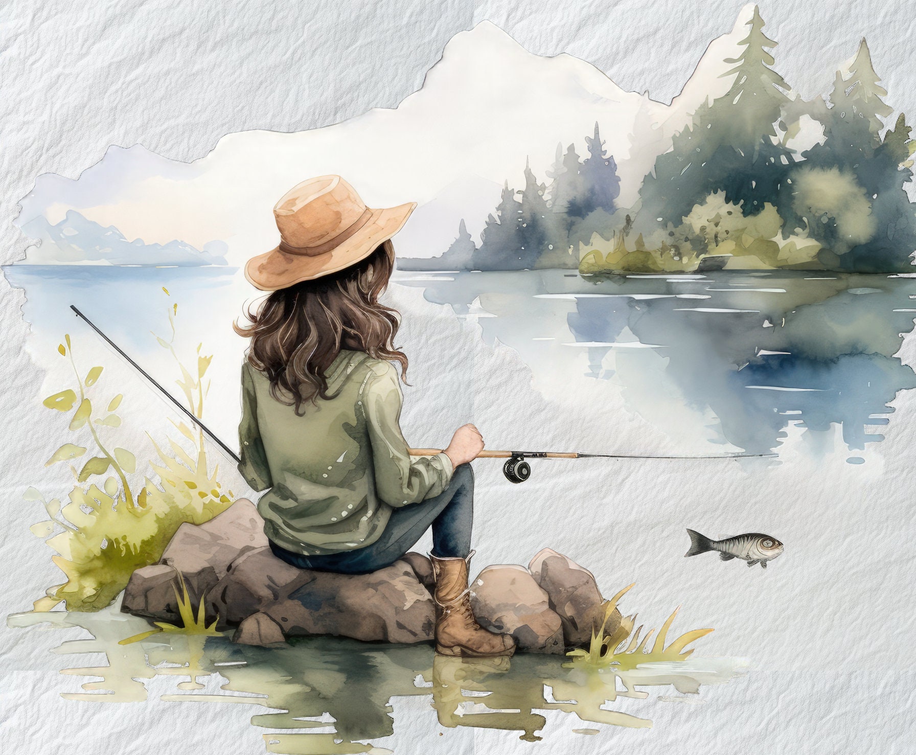 忍耐強い漁師のクリップアート、自然の静けさのクリップアート、熟練