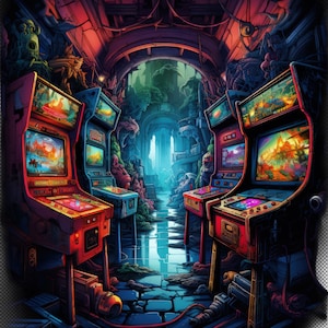 Retro Game Arcade Clipart, Nostalgie Arcade Clipart Set: Klassieke Games, jaren '80 Gaming Art, Digitale illustraties, Retro Clipart Aquarel