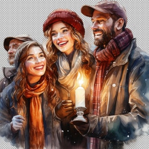 Noël Carolers Clipart, vintage Carolers Clipart Set - Noël Carolers Graphics, Noël Caroling Aquarelle.