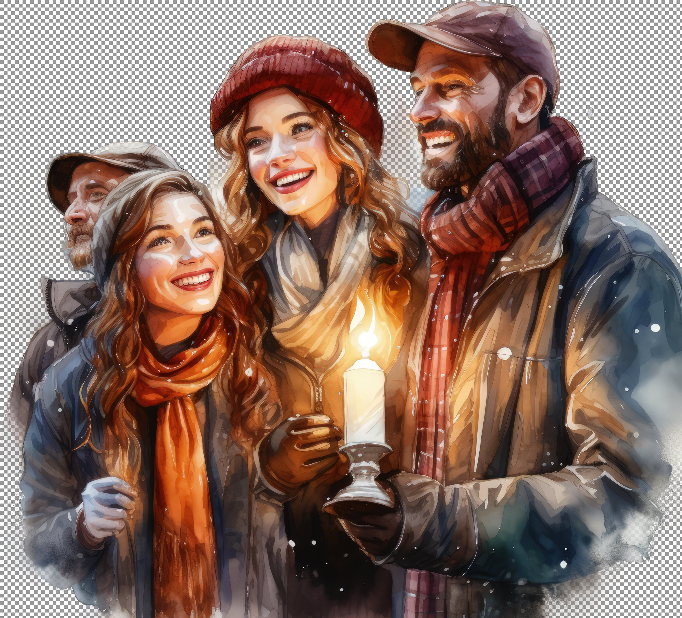 Christmas Carolers Clipart, Vintage Carolers Clipart Set - Christmas Carolers Graphics,Christmas Caroling Watercolor.