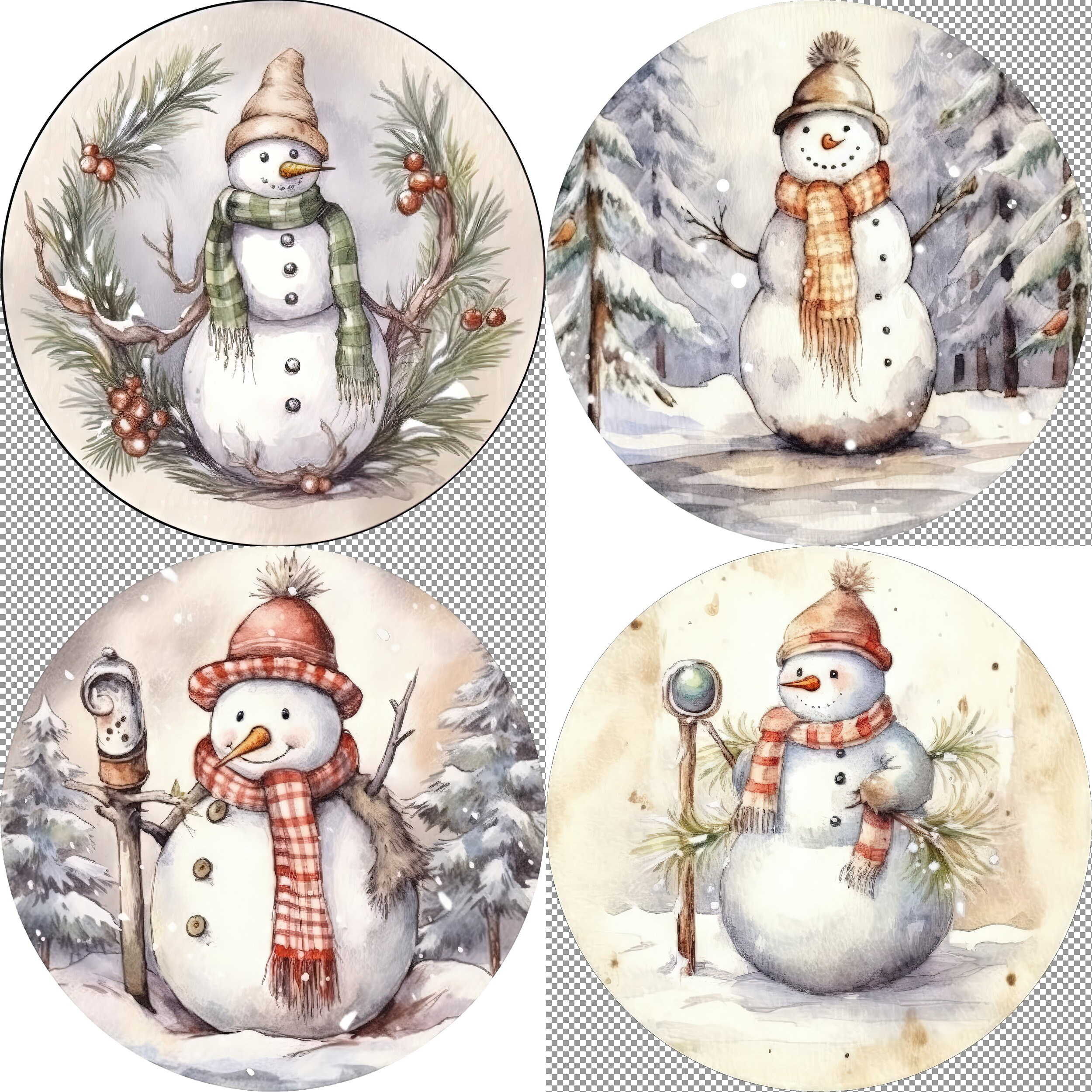 Round 1.313 Inch Images for 1 Inch Buttons Digital Collage Sheet Snowman  Christmas New Year Vintage Printable Original 368 (Instant Download) 